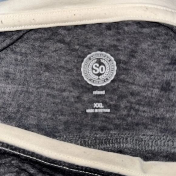 So Womens Relaxed Fit Black/Gray 3/4 Sleeve Top With Tie Hem XXL - Picture 3 of 8